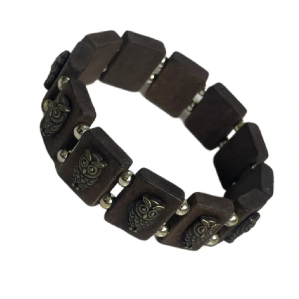Beaded Owl Wooden Stretch Bracelet Owl Infinity Charm Bracelet